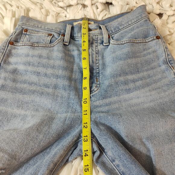 Madewell Jeans Womens 26 Blue High Rise The Momjean Distressed Raw Hem Ankle - Picture 15 of 17